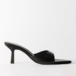 ZARA HEELED LEATHER SLIDES, EU 39, UK 6, USA 8 brand new